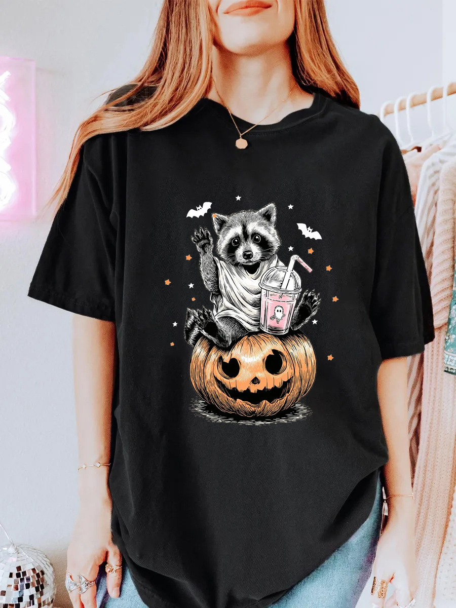 Vintage Halloween Raccoon Oversize Graphic Tee