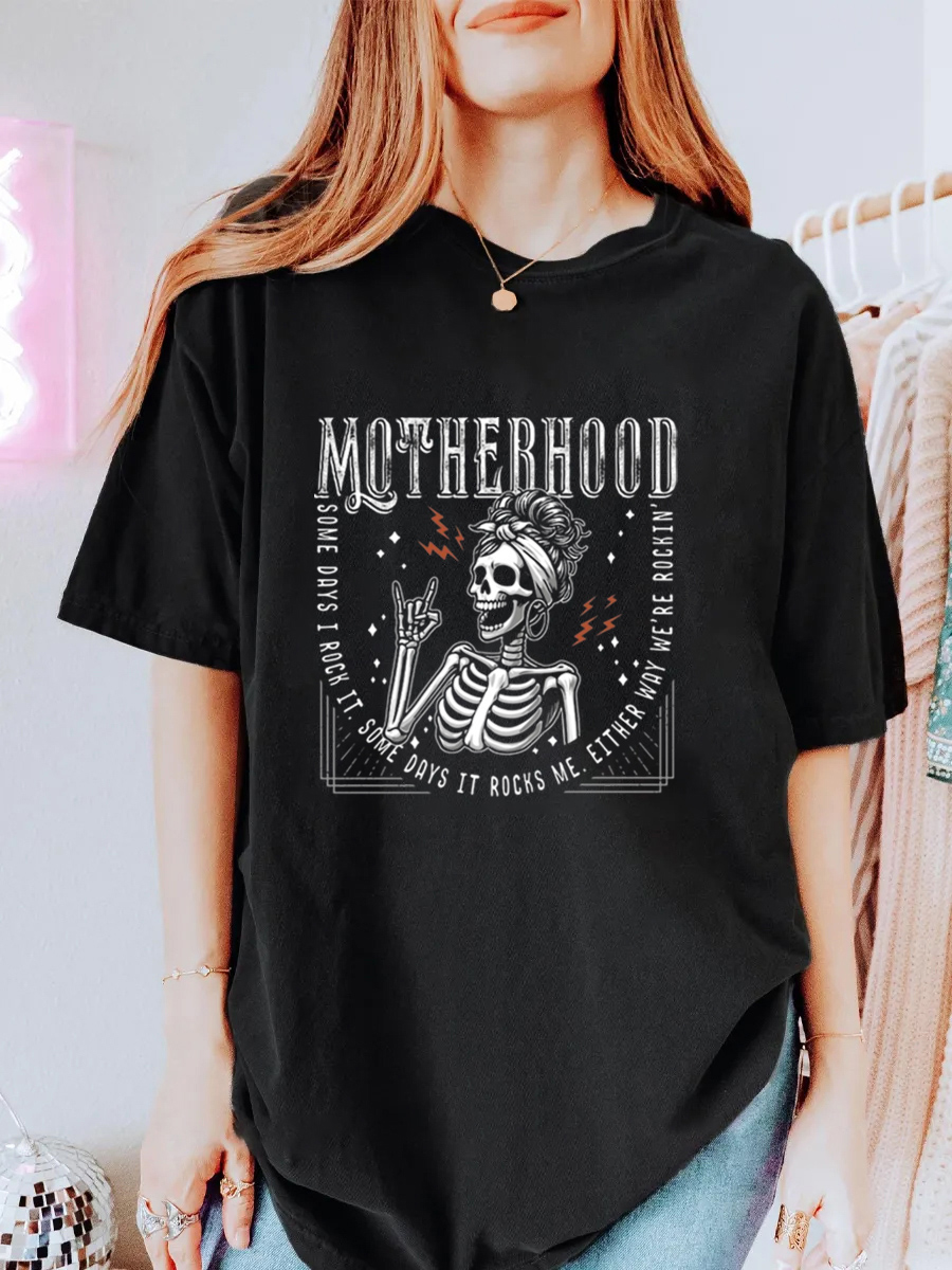 Vintage Motherhood Sometimes I Rock It Sometimes It Rocks Me Oversize Graphic Tee