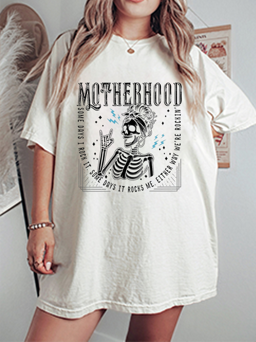 Vintage Motherhood Sometimes I Rock It Sometimes It Rocks Me Oversize Graphic Tee