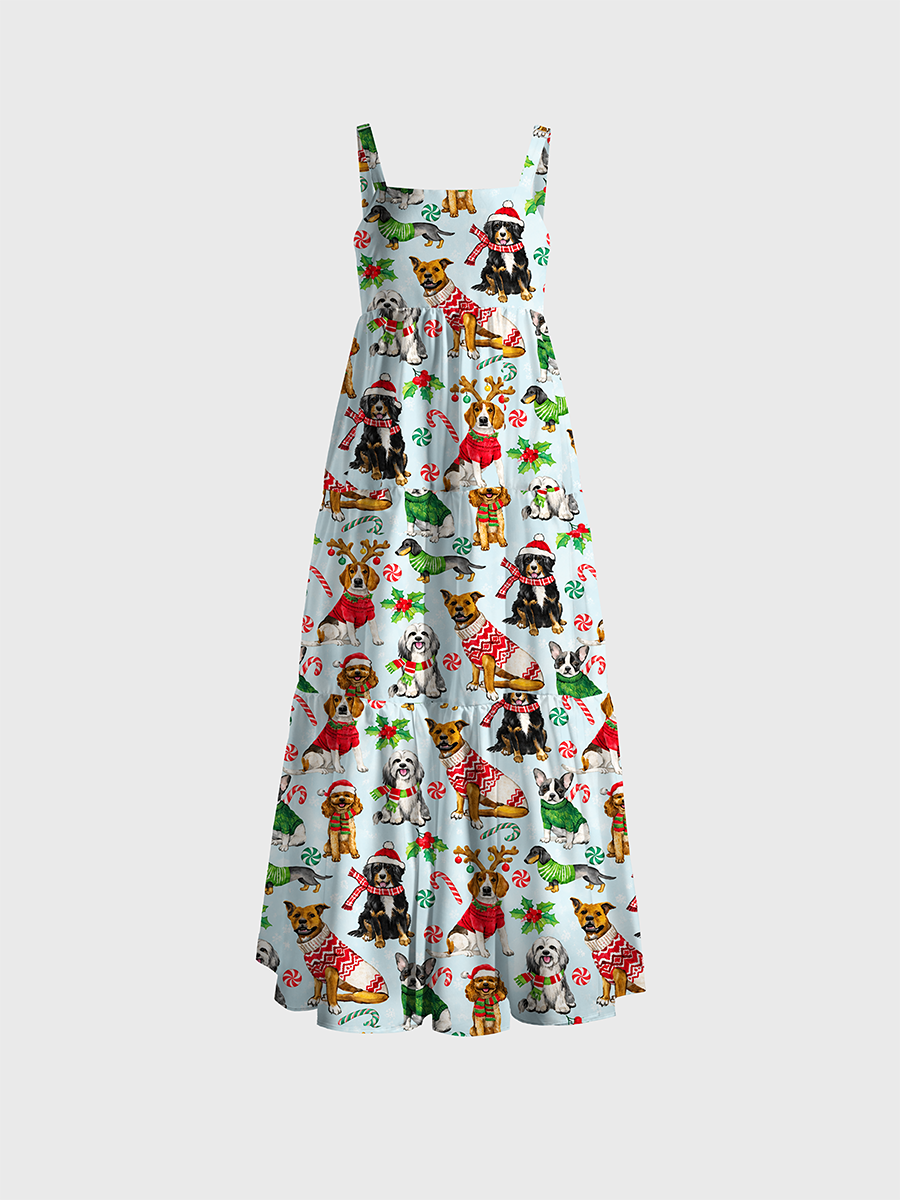 Black Cat Pumpkin Spiderweb Moon Fall Adjustable Wide Straps Maxi Dress