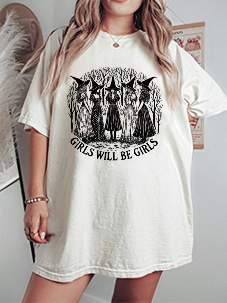 Vintage Witch In Forest Oversize Graphic Tee