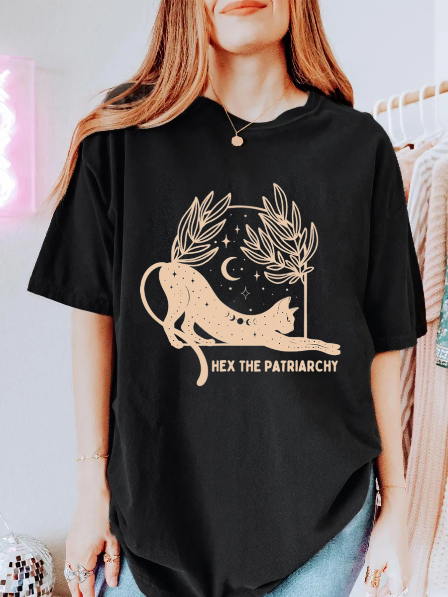 Vintage Feminist Witch, Hex The Patriarchy Oversize Graphic Tee