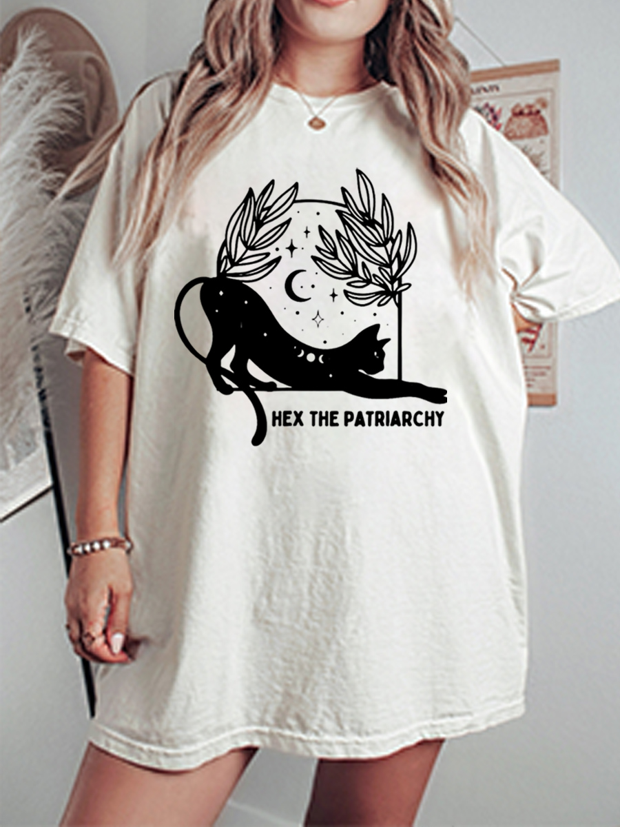 Vintage Feminist Witch, Hex The Patriarchy Oversize Graphic Tee