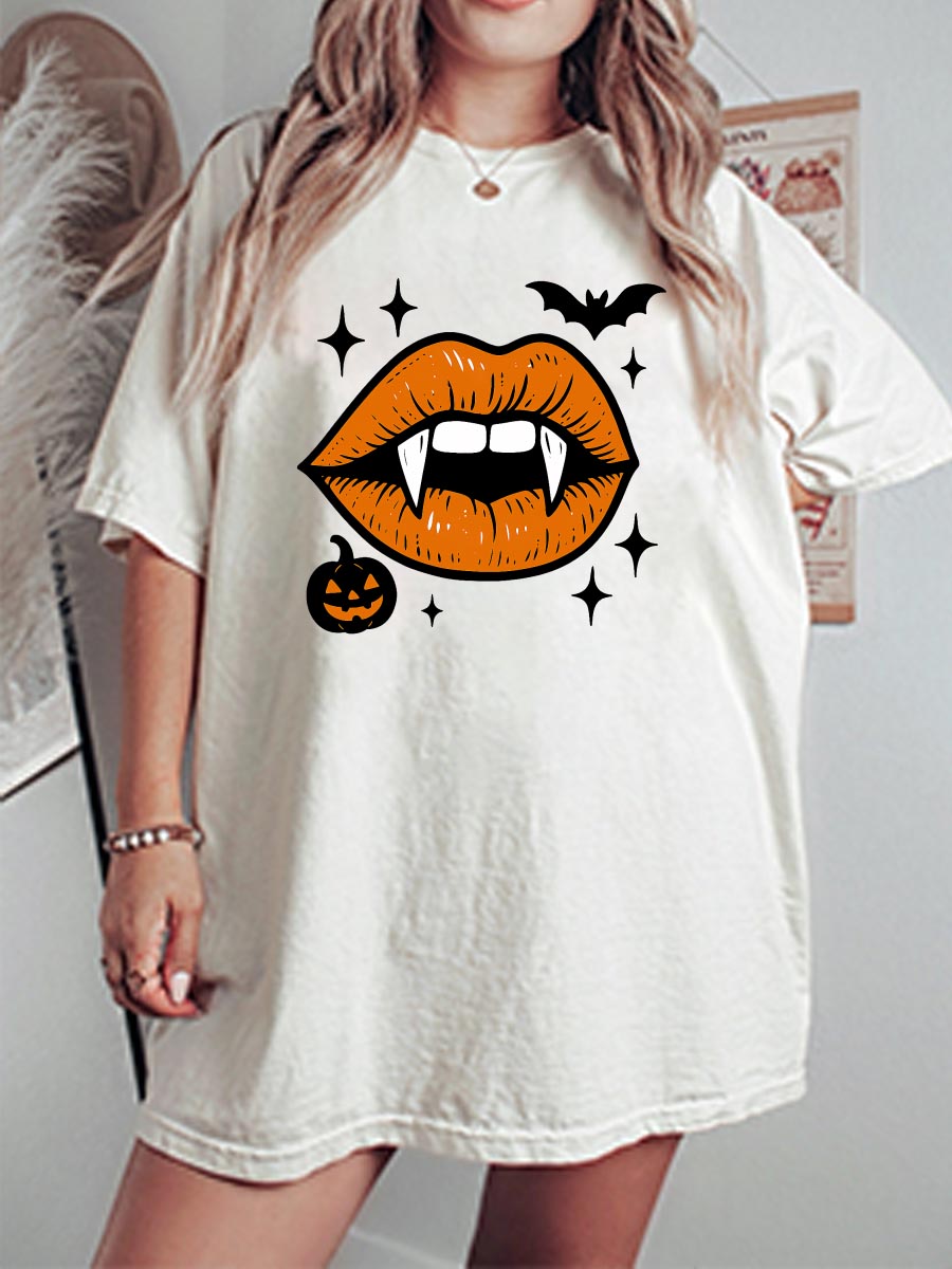 Vintage Vampire Pumpkin Oversize Graphic Tee