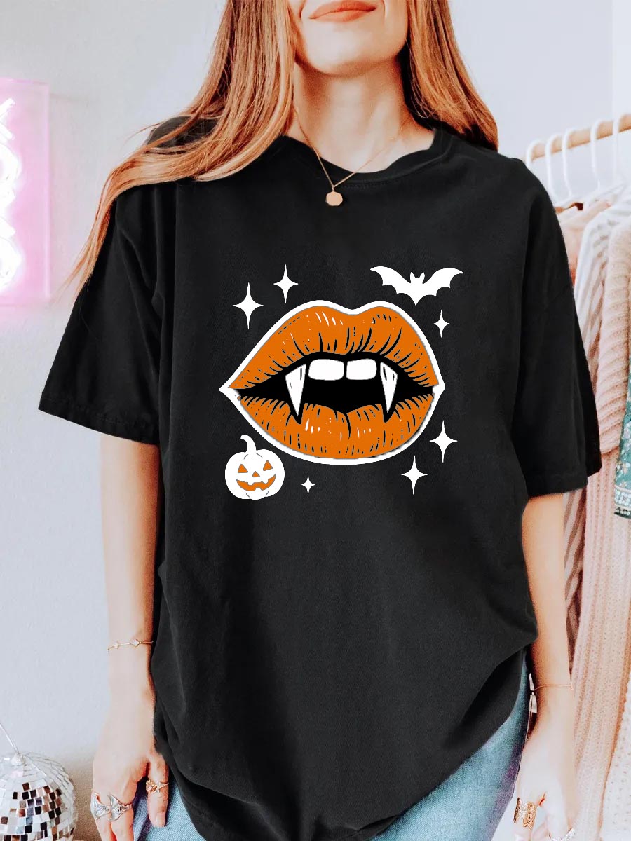 Vintage Vampire Pumpkin Oversize Graphic Tee