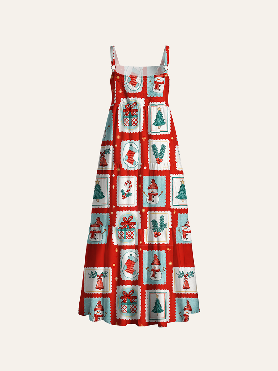 Colorful Block Embroidery Flower Adjustable Wide Straps Maxi Dress