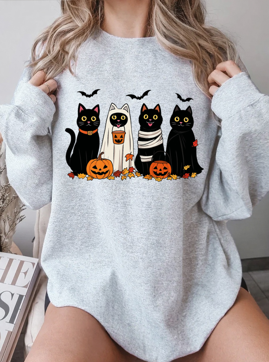 Vintage Spooky Cats Oversize Graphic Sweatshirt