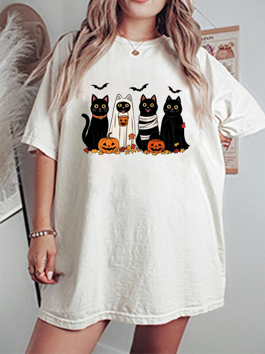 Vintage Spooky Cats Oversize Graphic Tee