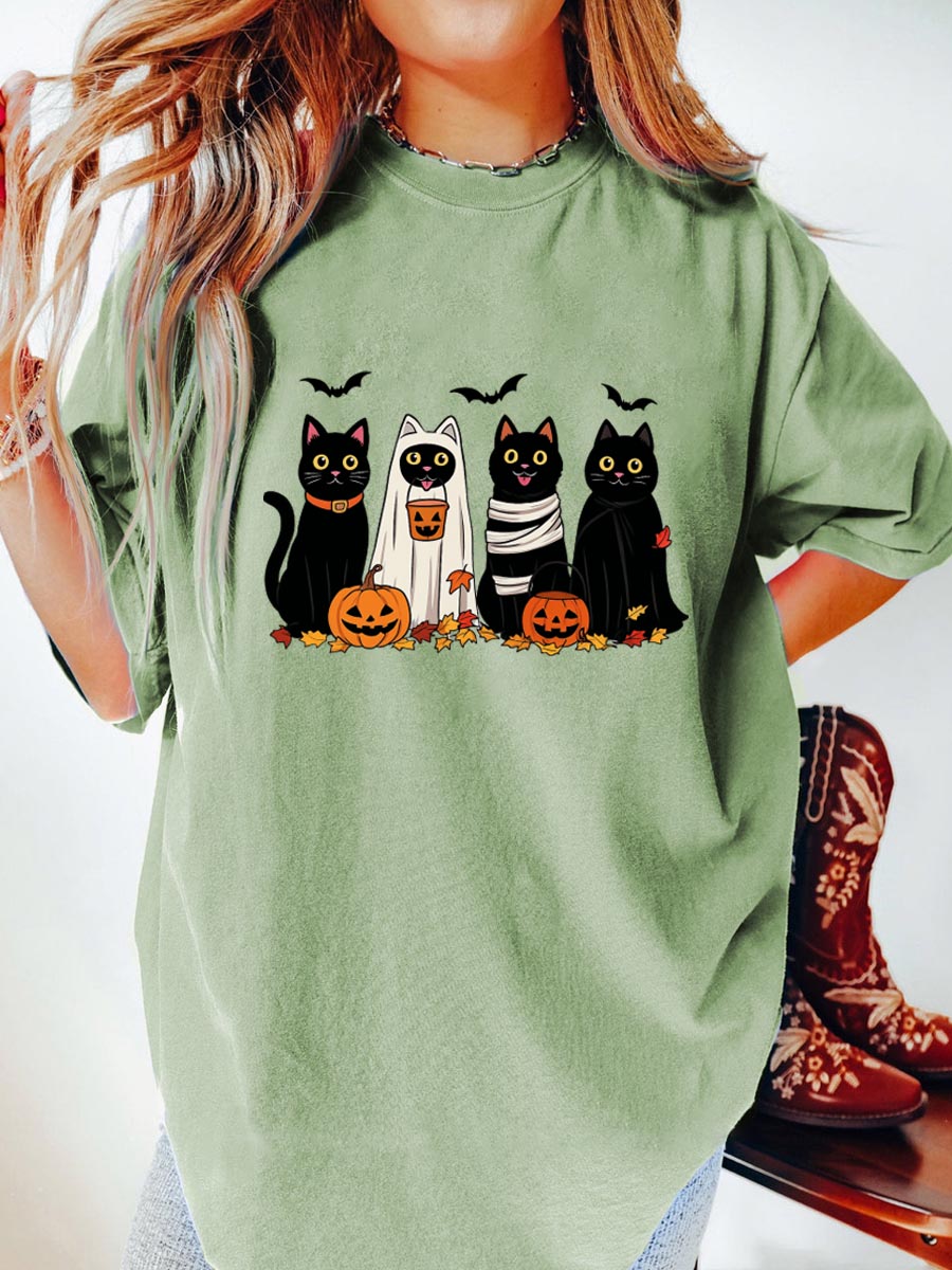 Vintage Spooky Cats Oversize Graphic Tee