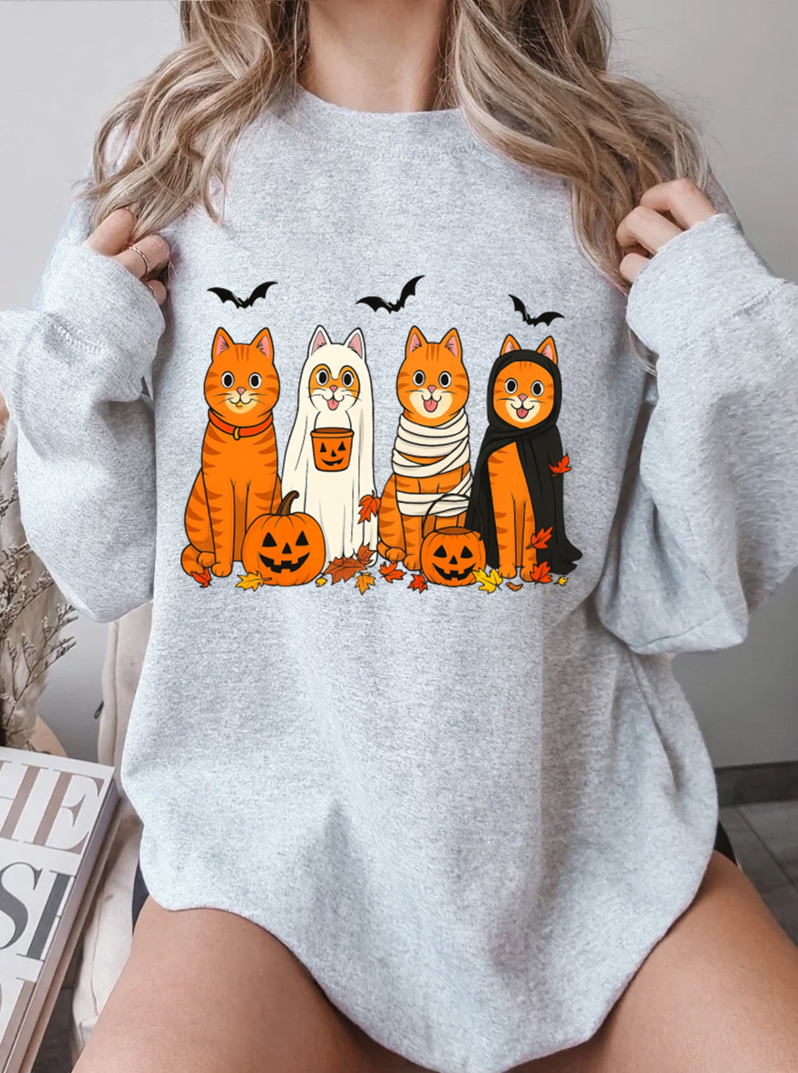 Vintage Fall Cats Oversize Graphic Sweatshirt