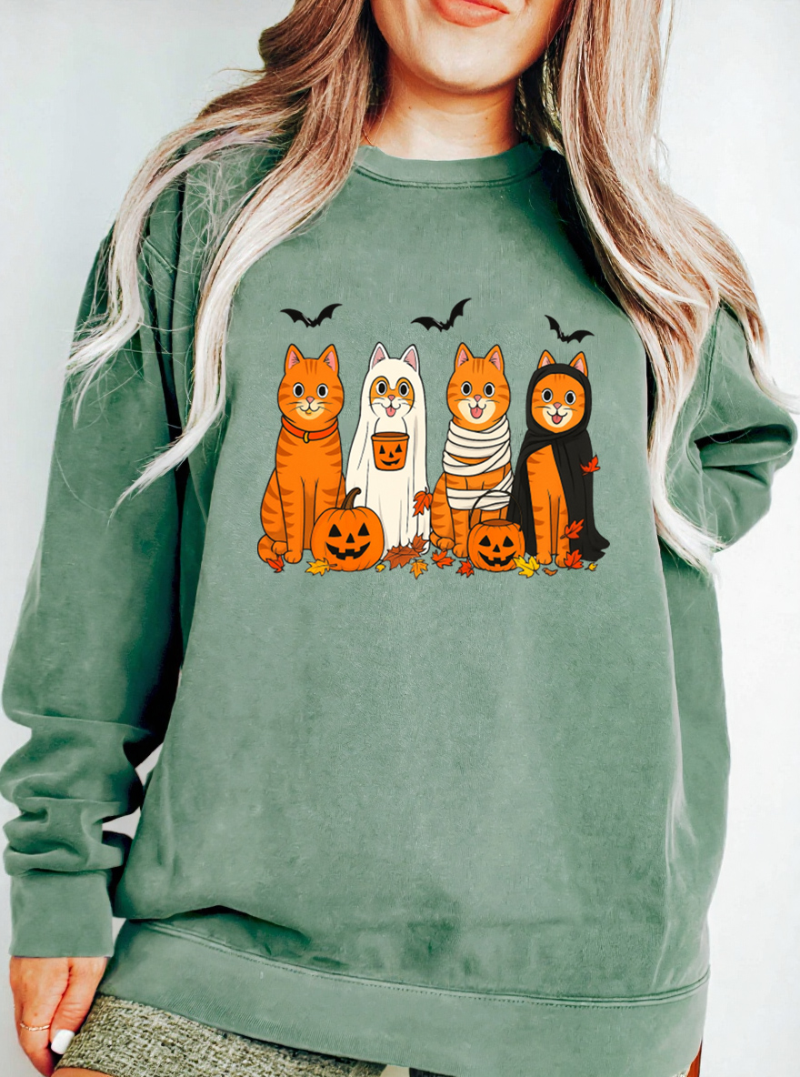 Vintage Fall Cats Oversize Graphic Sweatshirt