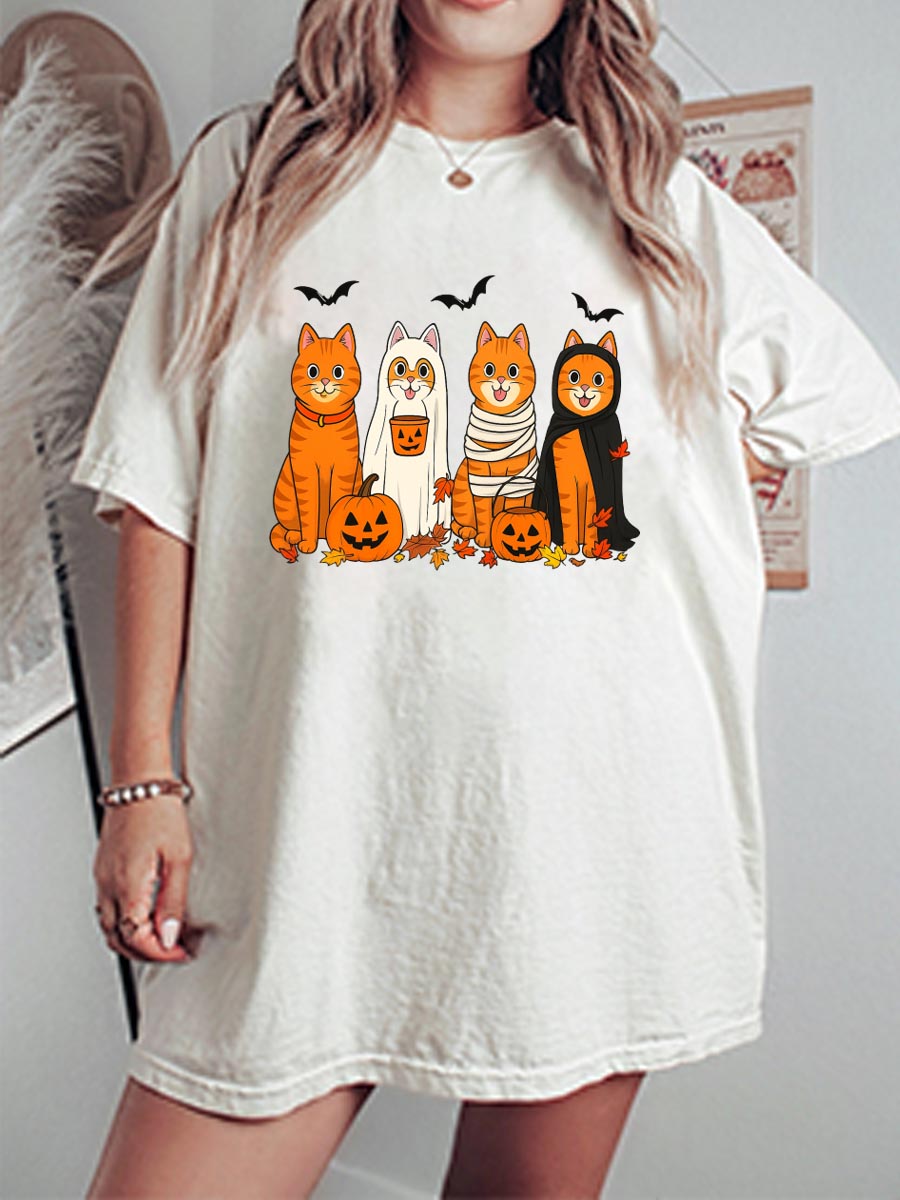 Vintage Spooky Cats Oversize Graphic Tee