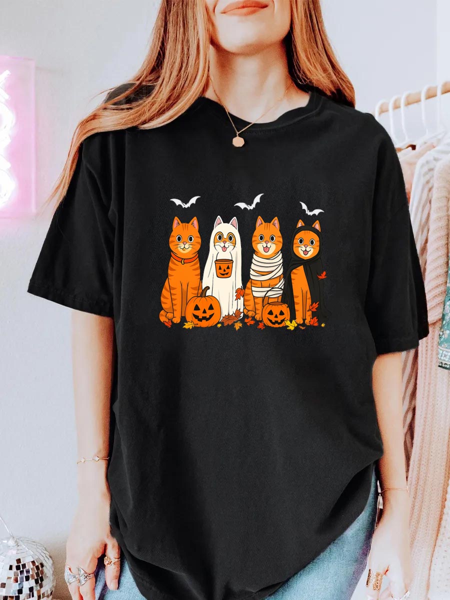 Vintage Spooky Cats Oversize Graphic Tee