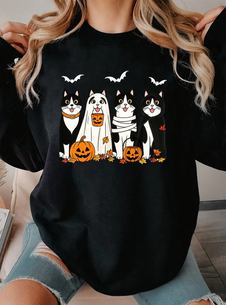 Vintage Halloween Cats Oversize Graphic Sweatshirt