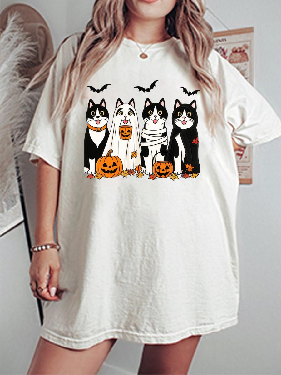 Vintage Halloween Cats Oversize Graphic Tee