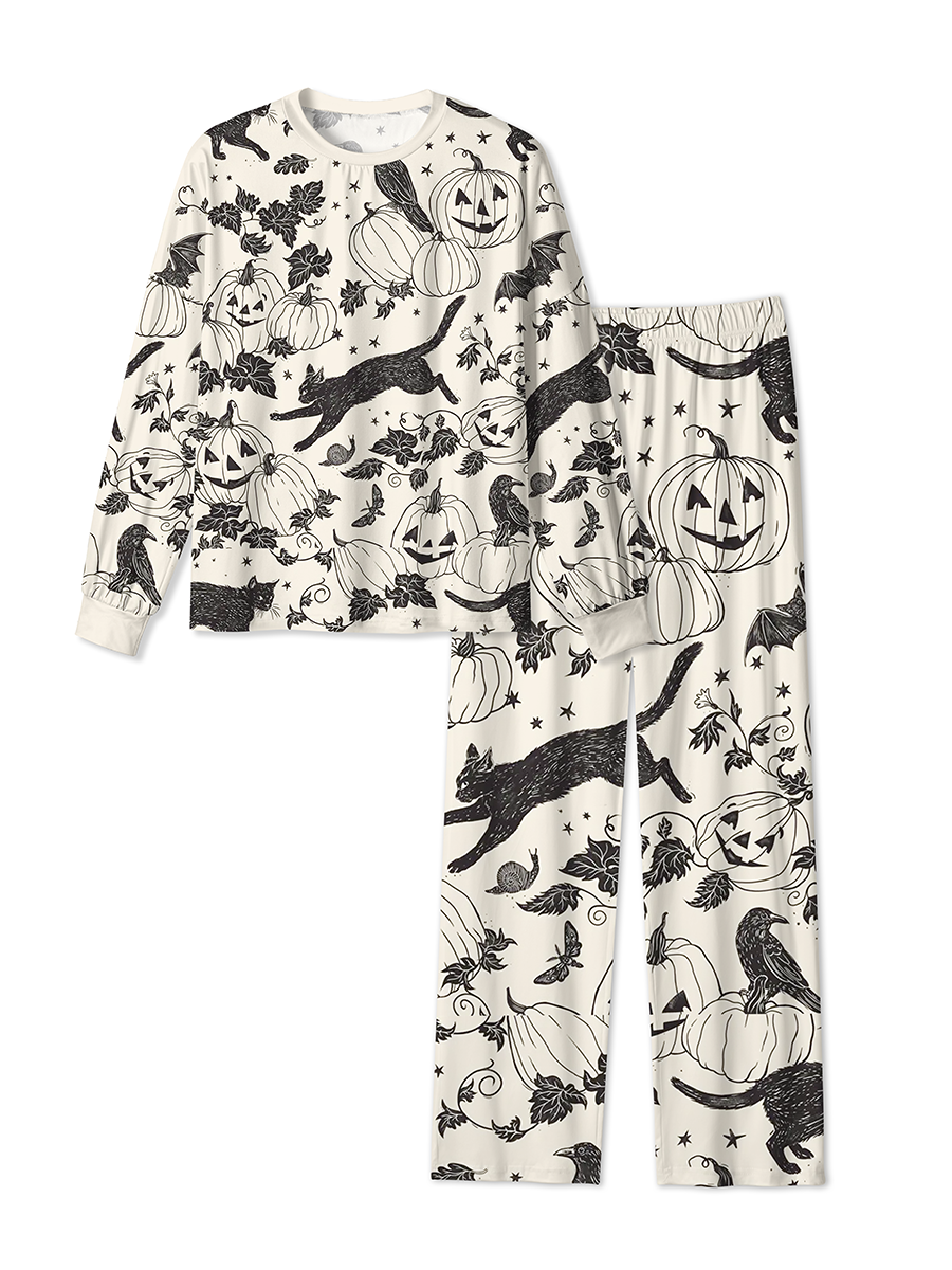 Vintage Black Cat Crow Pumpkin Pajama