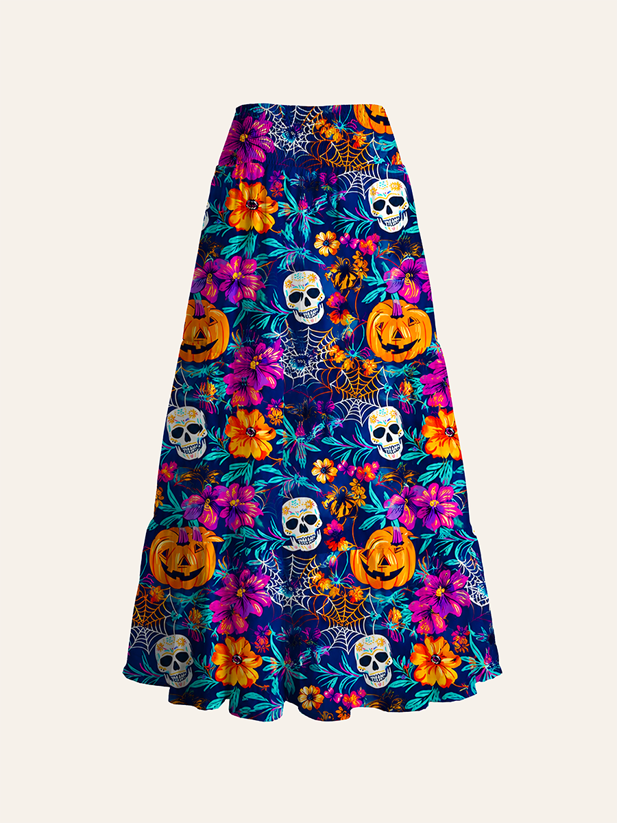 Halloween Pumpkin Witch Ghost Cabinet Convertible Maxi Skirts