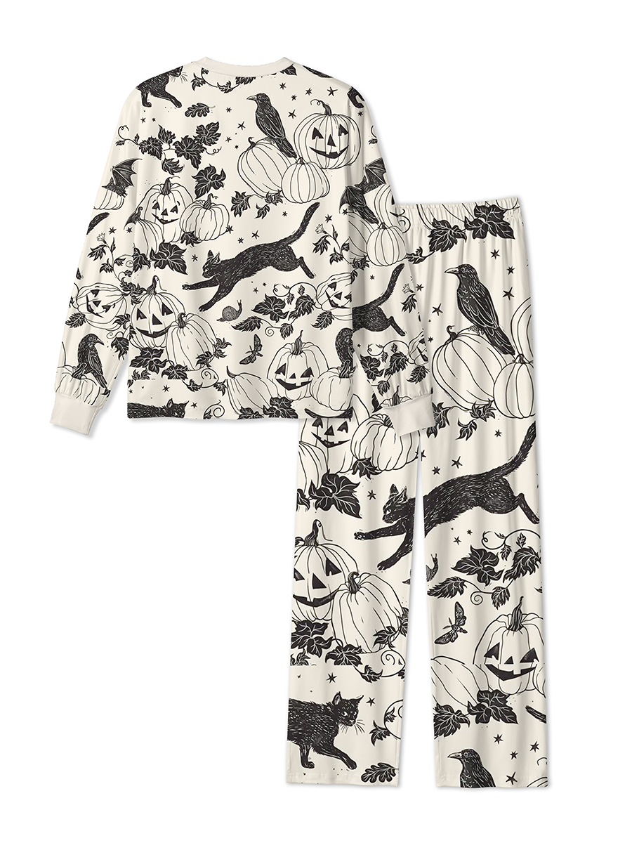 Vintage Black Cat Crow Pumpkin Pajama