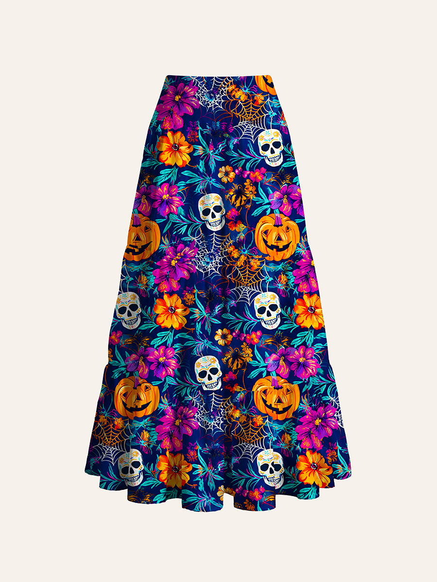 Halloween Pumpkin Witch Ghost Cabinet Convertible Maxi Skirts