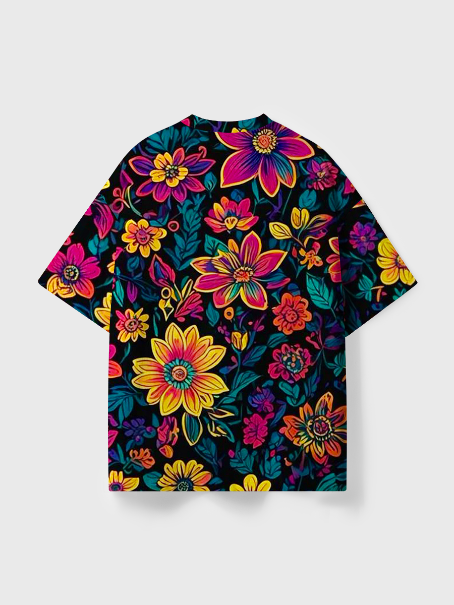 Vintage Psychedelic Neon Floral Print All Over Print T-Shirt
