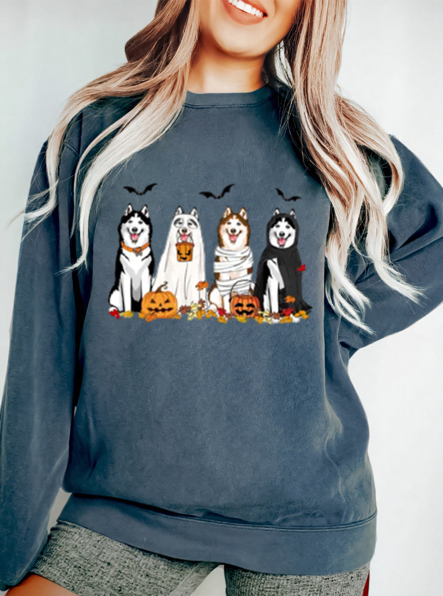 Vintage Spooky Dogs Oversize Graphic Sweatshirt