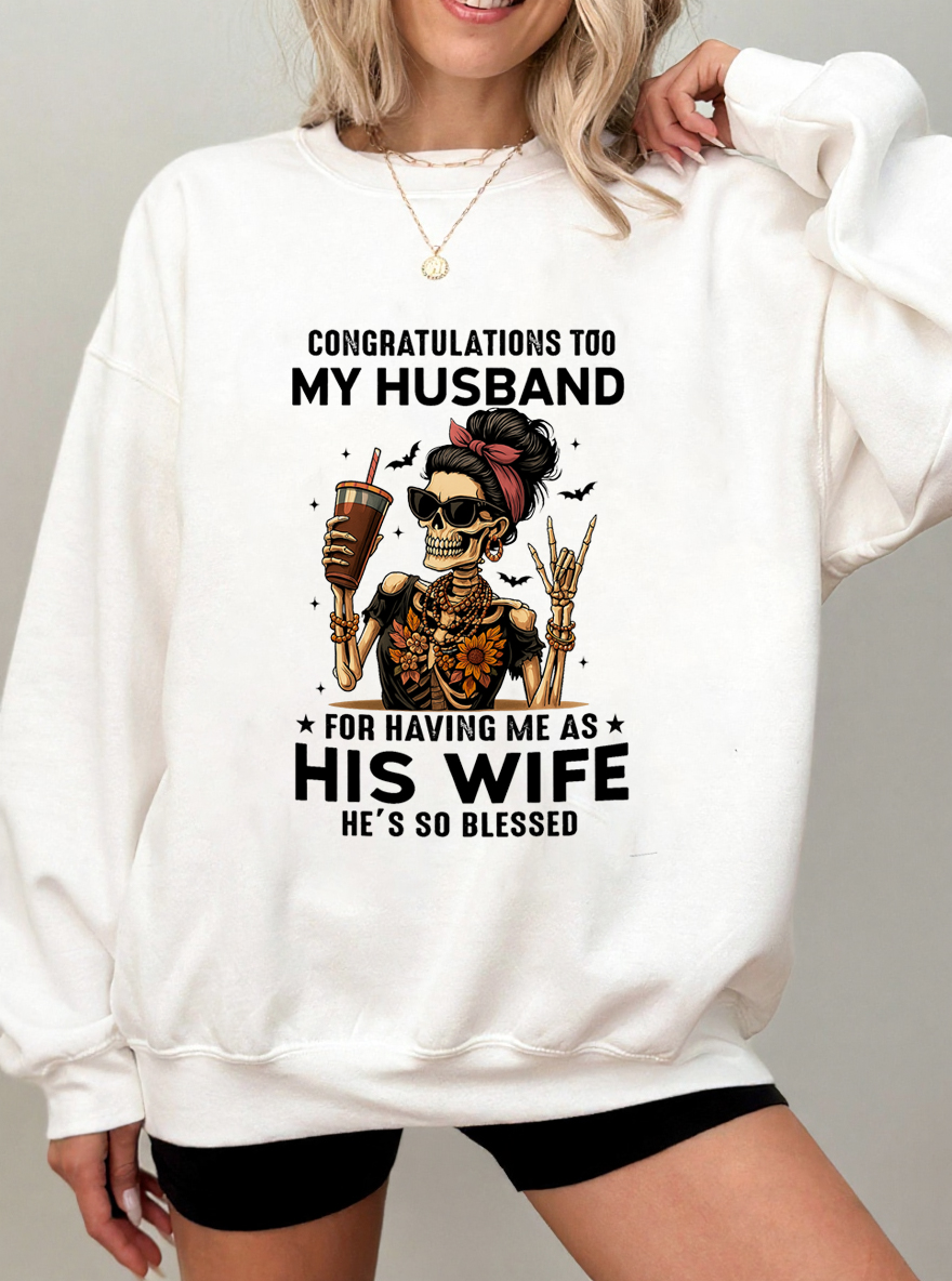 Vintage Congratulations Too My Husband Oversize Graphic Sweatshirt