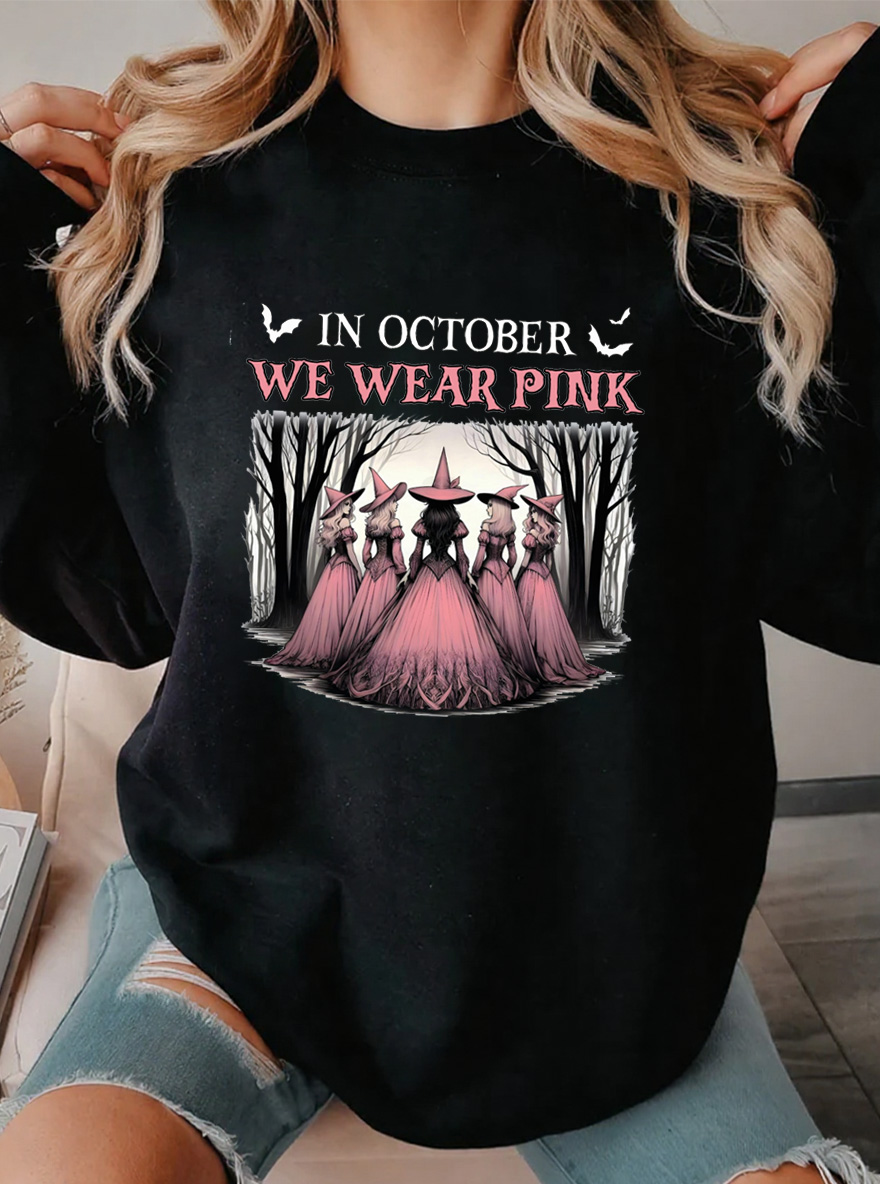 Vintage In October We Wear Pink Oversize Graphic Sweatshirt