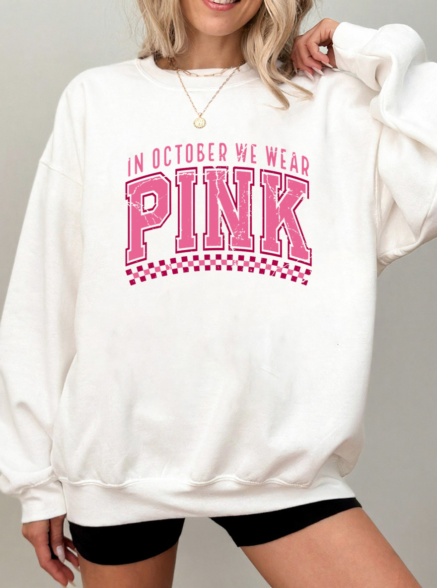 Vintage In October We Wear Pink Oversize Graphic Sweatshirt