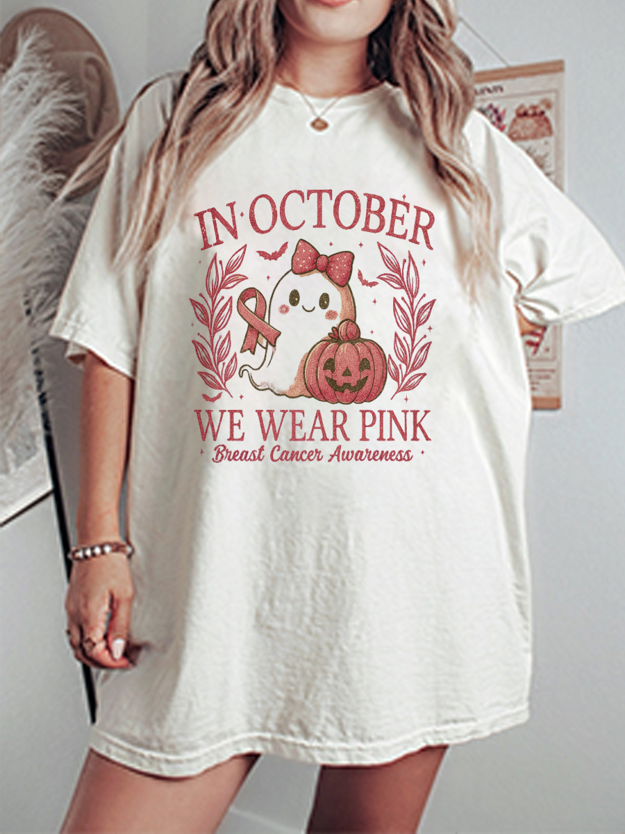Vintage In October We Wear Pink Oversize Graphic Tee
