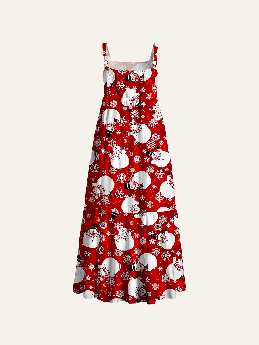 Snowmen With Scarves And Hats Adjustable Wide Straps Maxi Dress