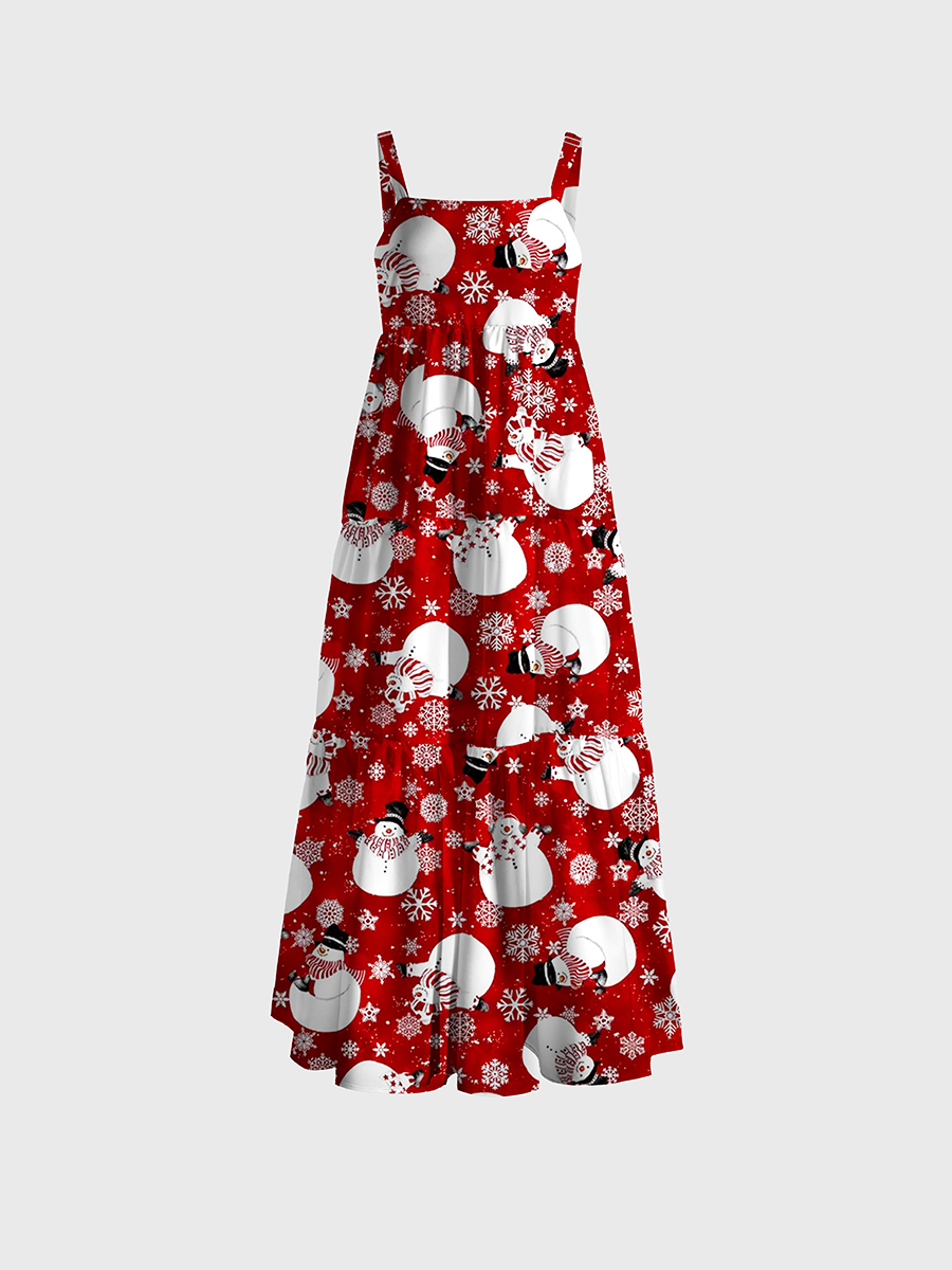Snowmen With Scarves And Hats Adjustable Wide Straps Maxi Dress