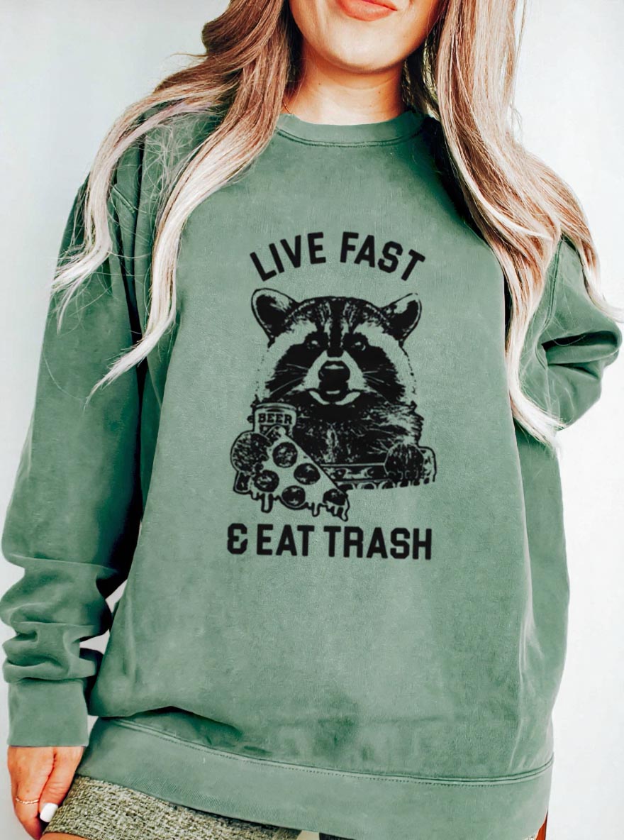 Vintage Live Fast Eat Trash Oversize Graphic Sweatshirt