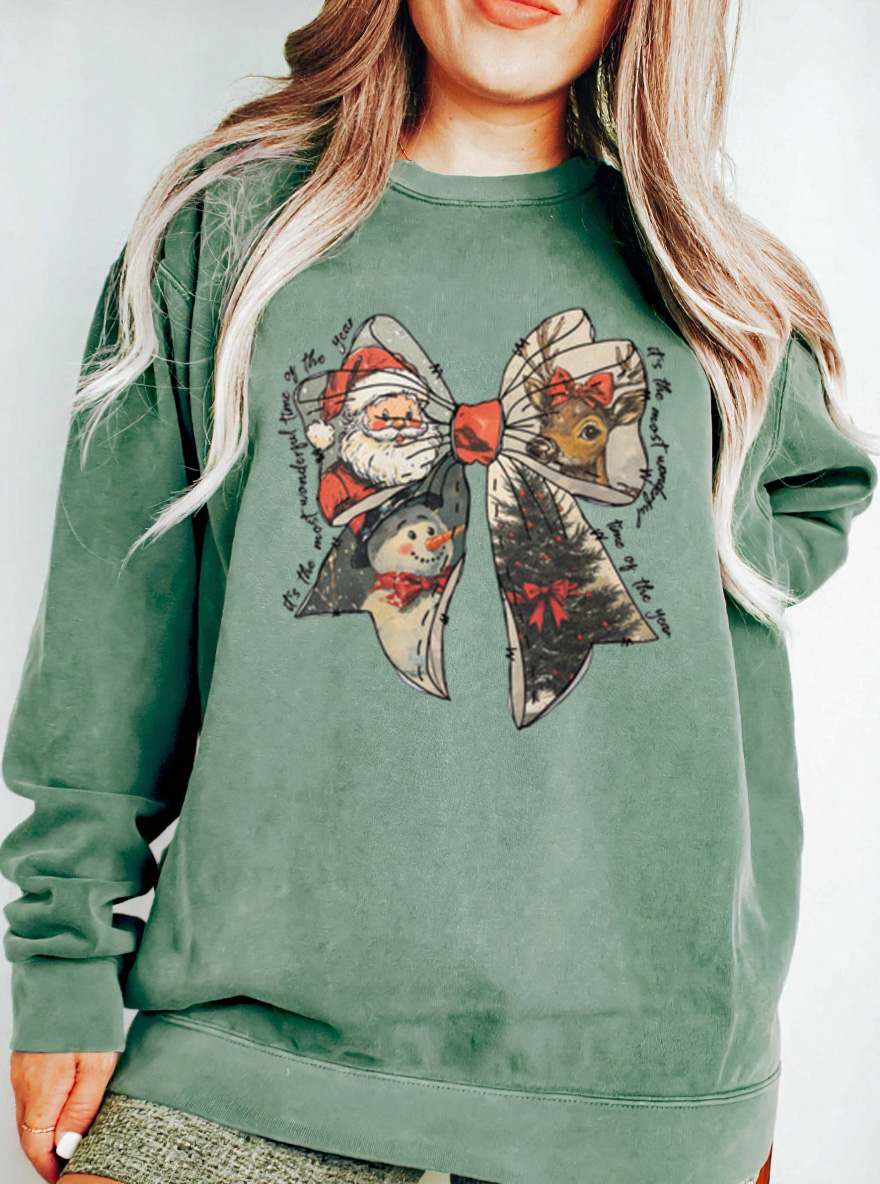 Vintage Christmas Cheer Bow Oversize Graphic Sweatshirt