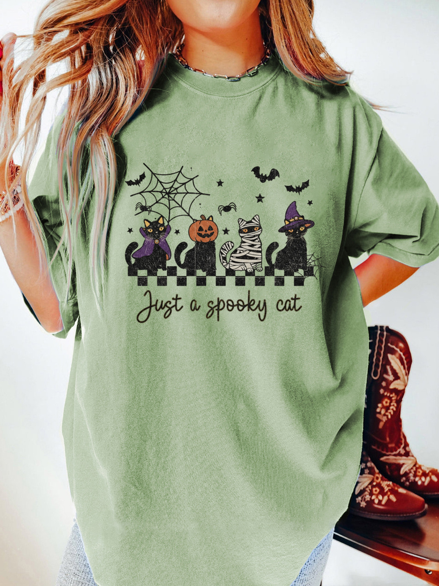 Vintage Just A Spooky Cat Oversize Graphic Tee