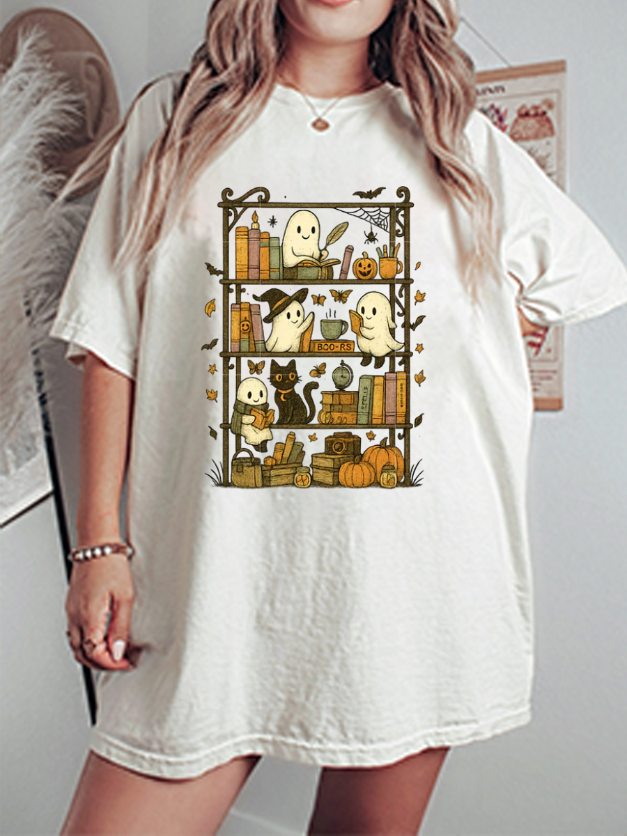 Vintage Spooky Book Halloween Oversize Graphic Tee