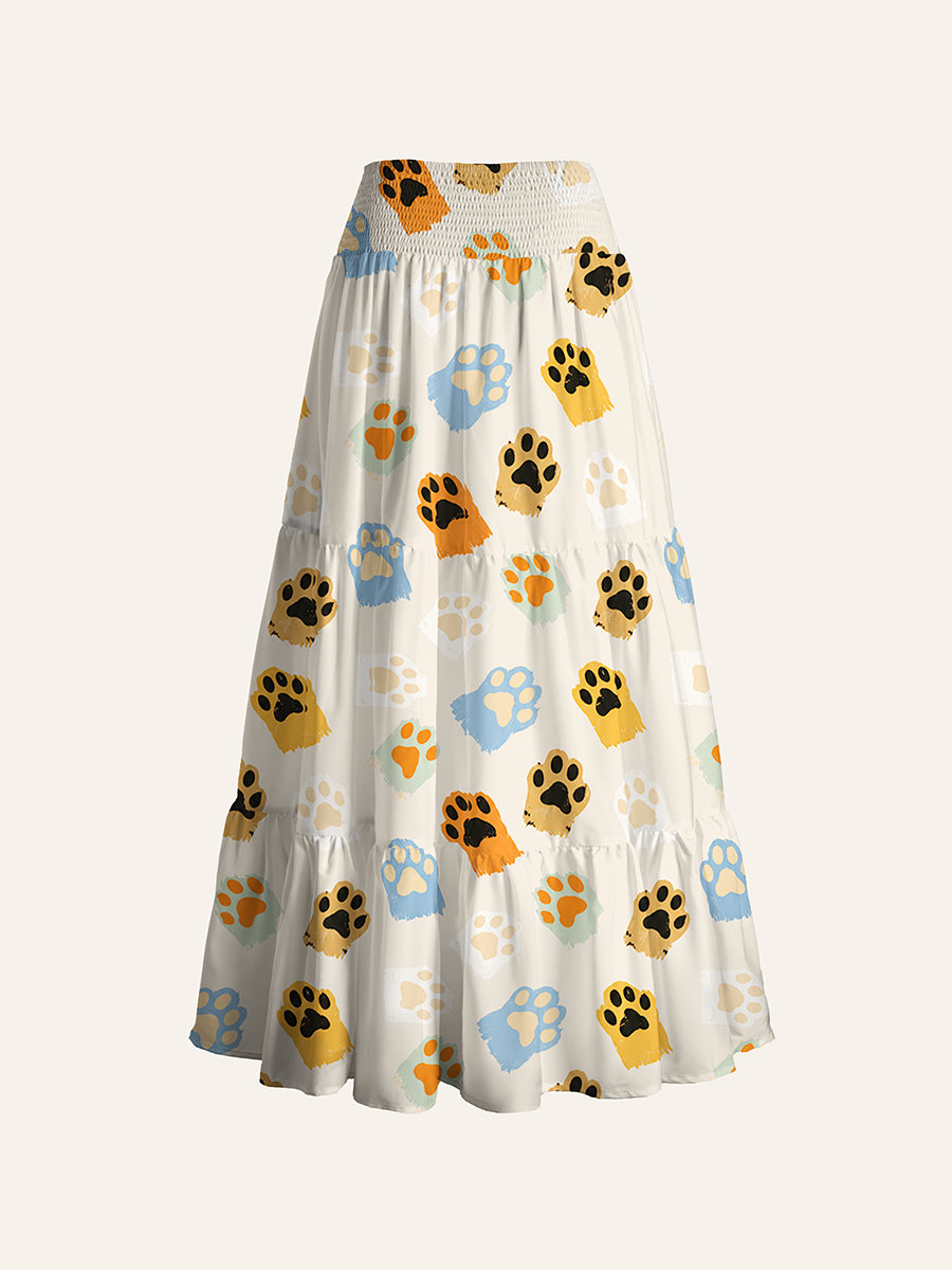 Cat Dog Paw Pattern Cabinet Convertible Maxi Skirts