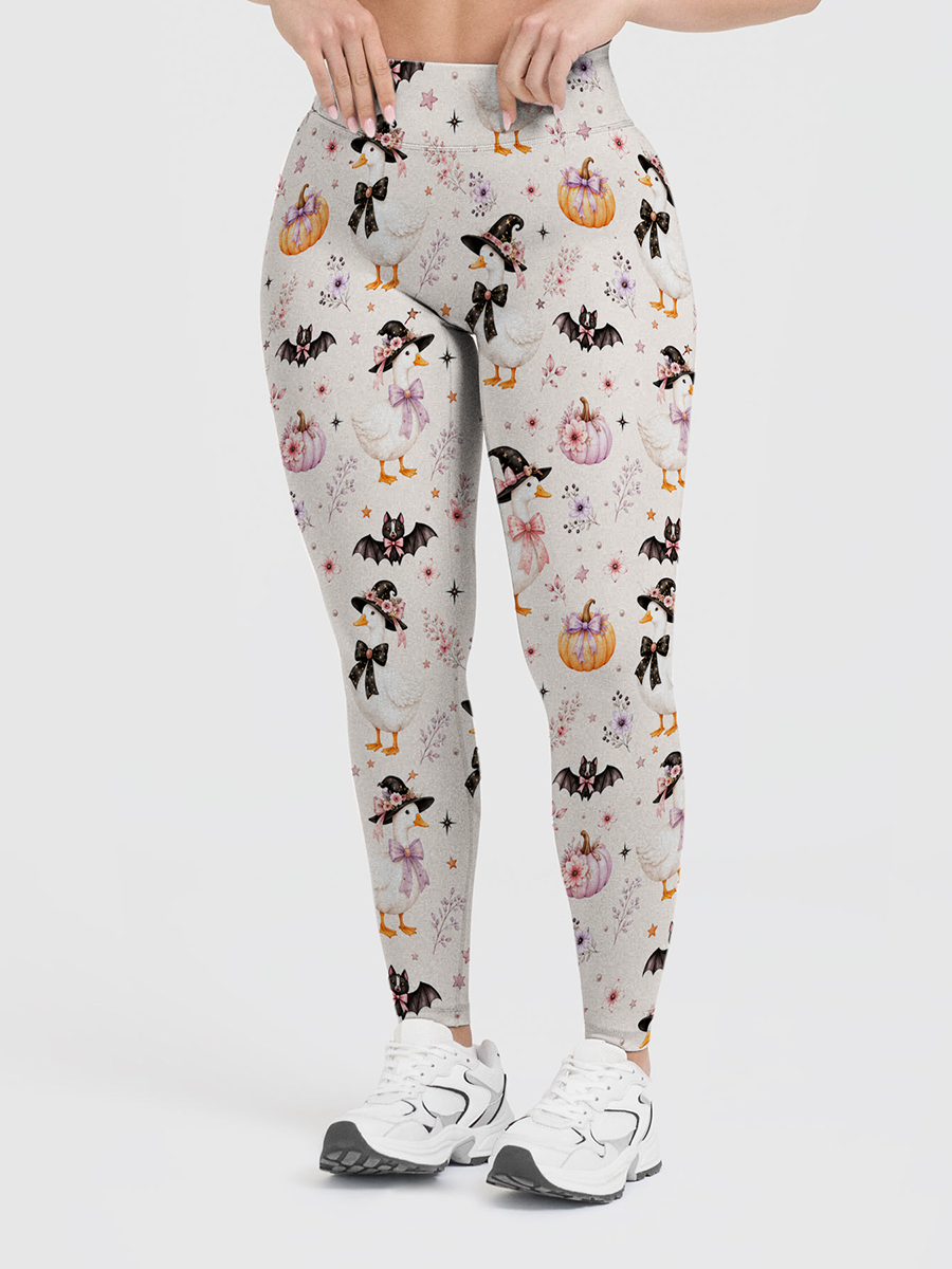 Vintage Pastel Cottage Halloween Watercolor Leggings