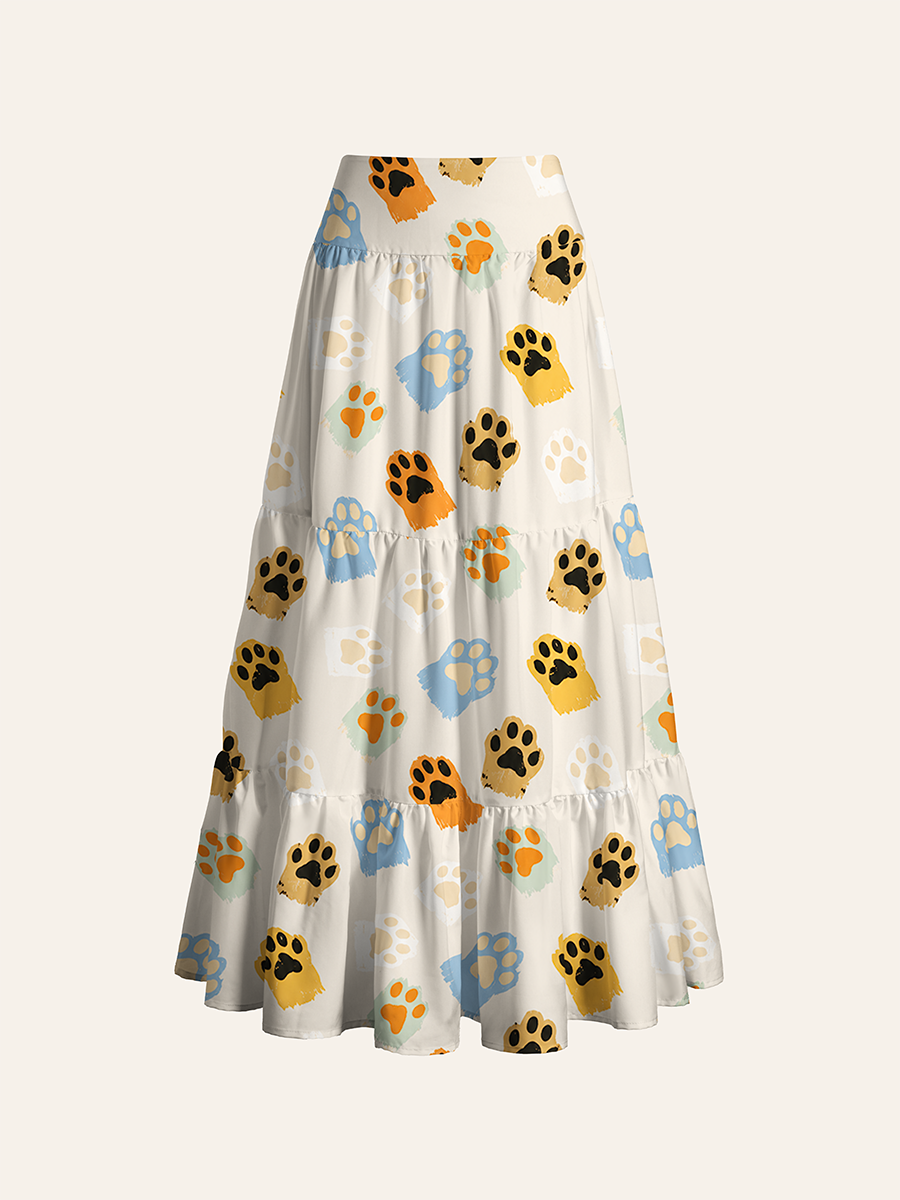 Cat Dog Paw Pattern Cabinet Convertible Maxi Skirts