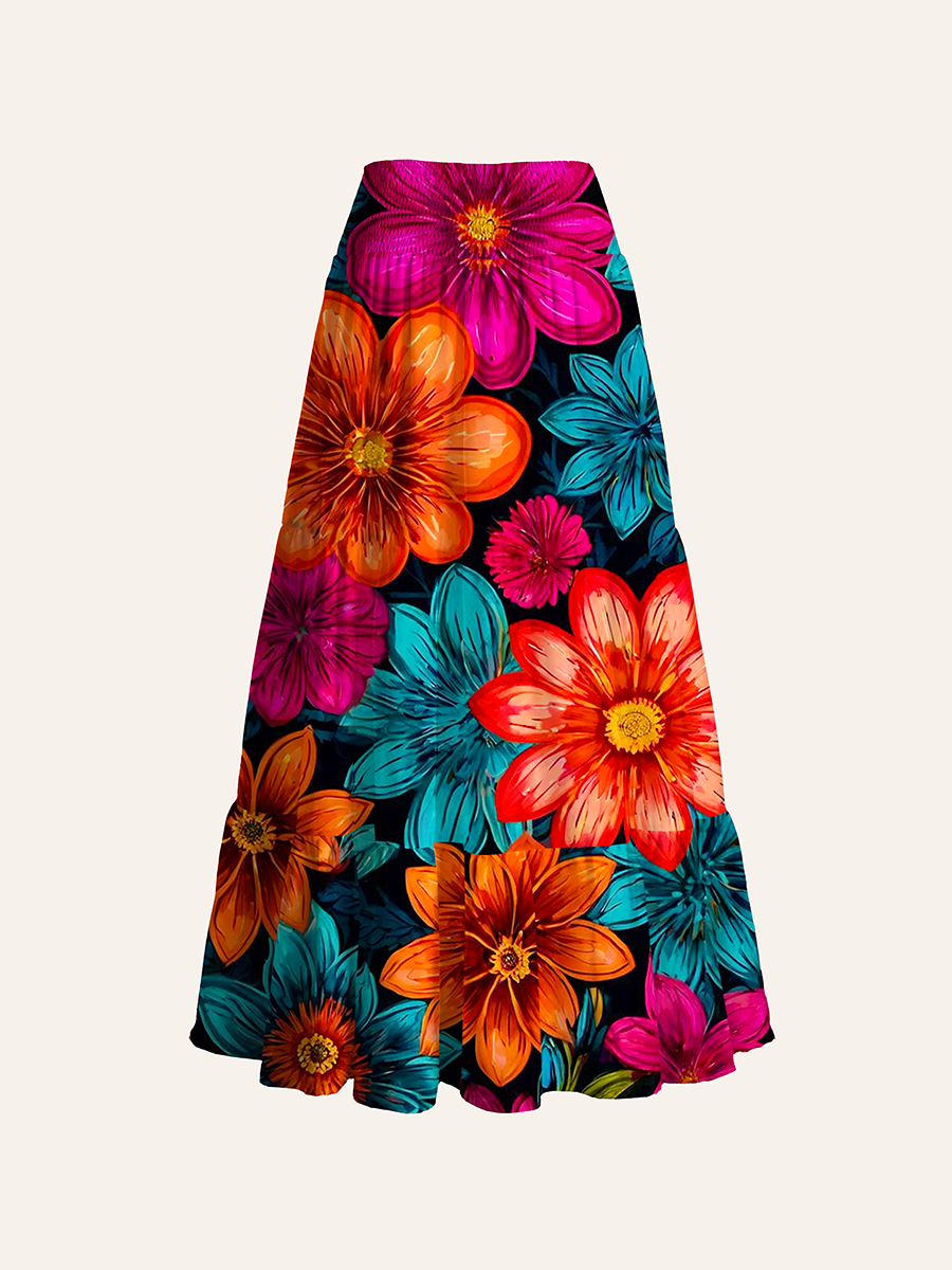 Bold Bright Flower Pattern Convertible Maxi Skirts