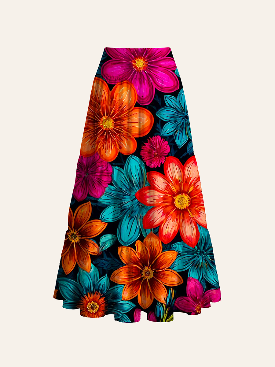 Bold Bright Flower Pattern Convertible Maxi Skirts