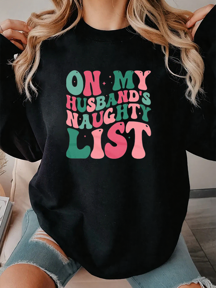 Vintage On My Husband's Naughty List Oversize Graphic Sweatshirt