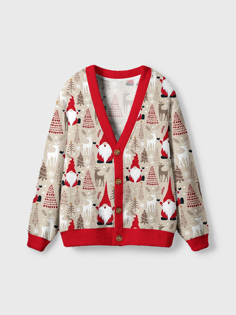 Vintage Christmas Gnome Reindeer Cardigan Sweaters