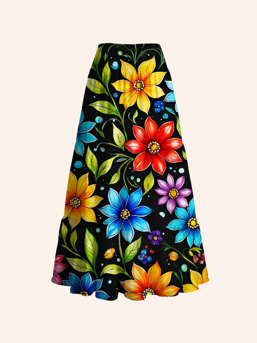 Whimsical Floral Pattern Convertible Maxi Skirts