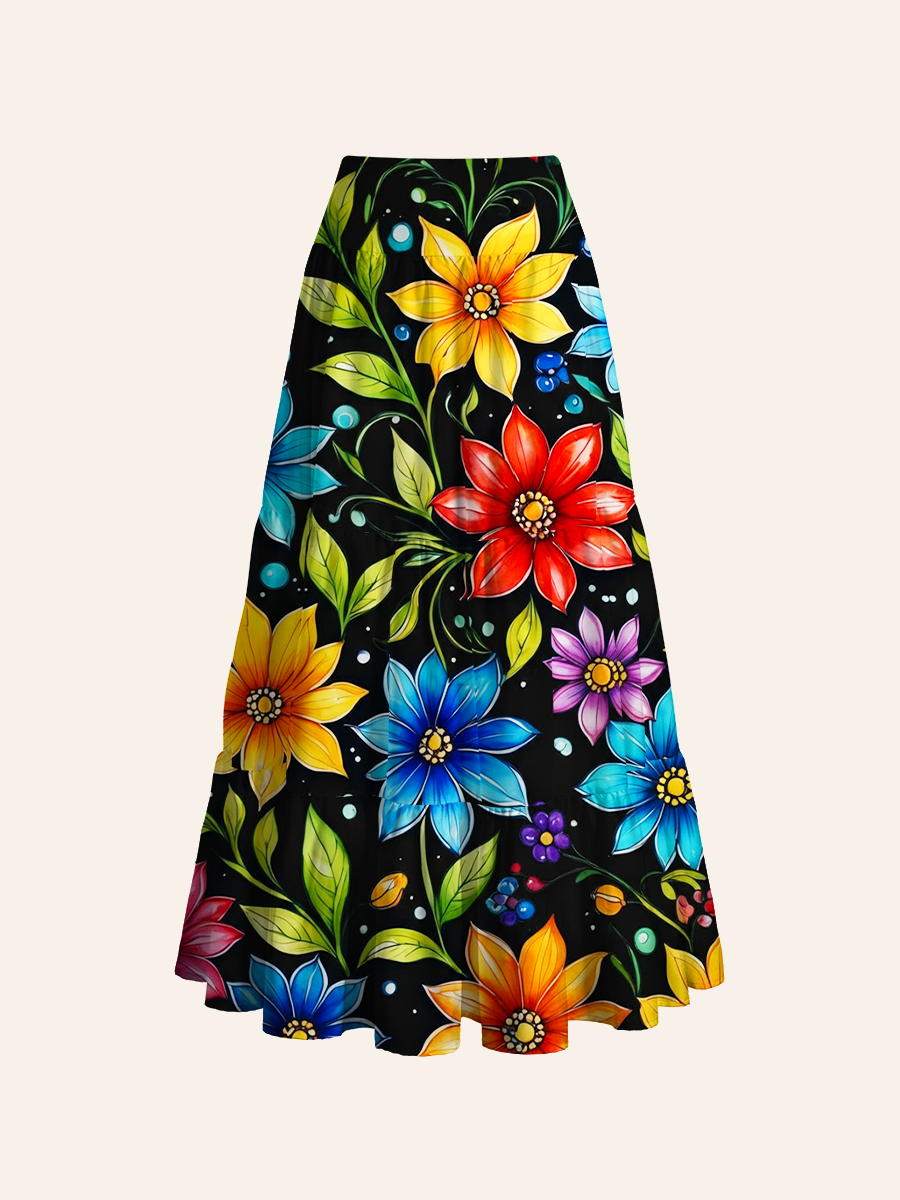 Whimsical Floral Pattern Convertible Maxi Skirts