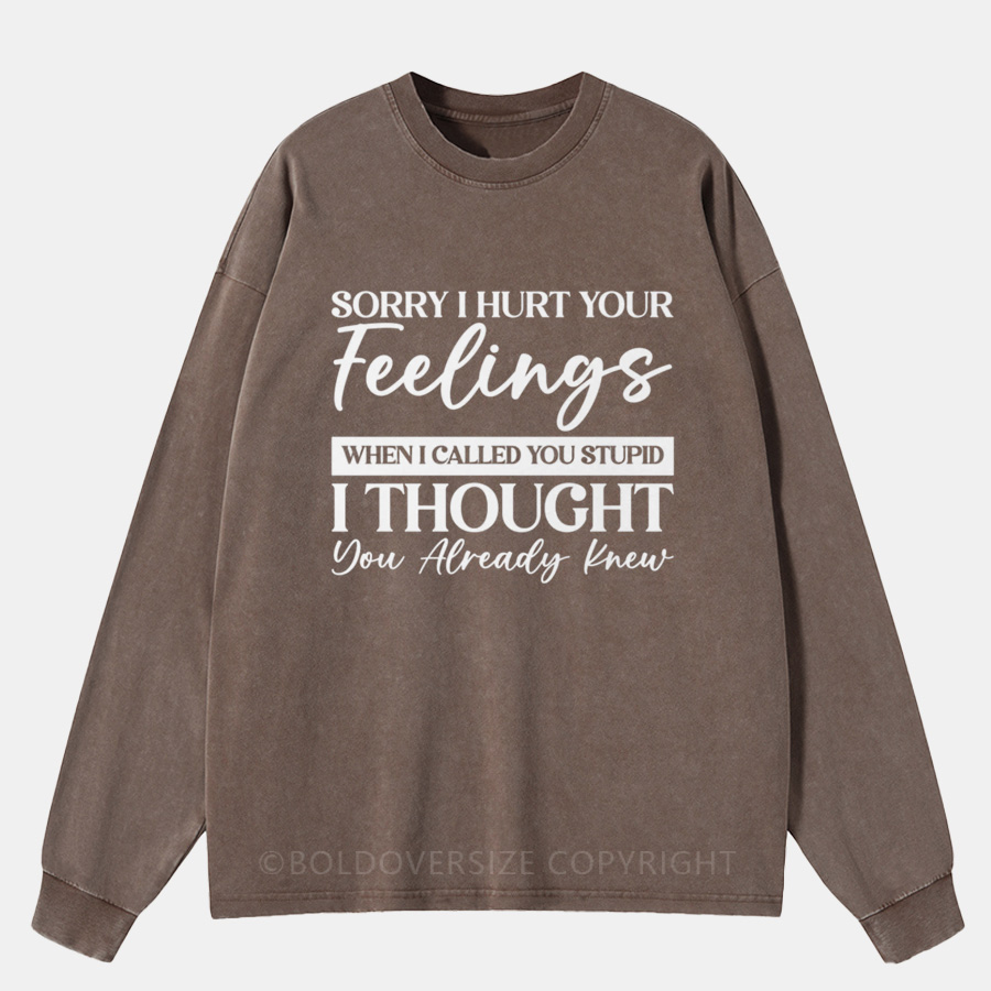 Vintage Sorry I Hurt Your Feelings When I Called You Stupid Washed Long Sleeve Shirt