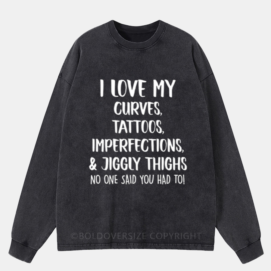 Vintage I Love My Curves Washed Long Sleeve Shirt