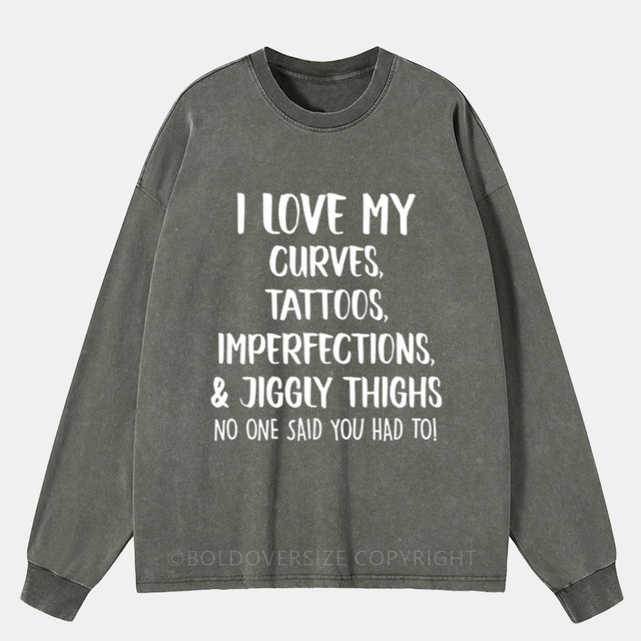 Vintage I Love My Curves Washed Long Sleeve Shirt