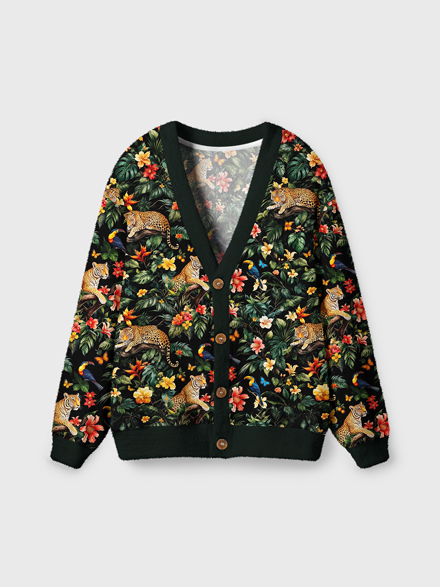 Vintage Tropical Rainforest Leopard Cardigan Sweaters