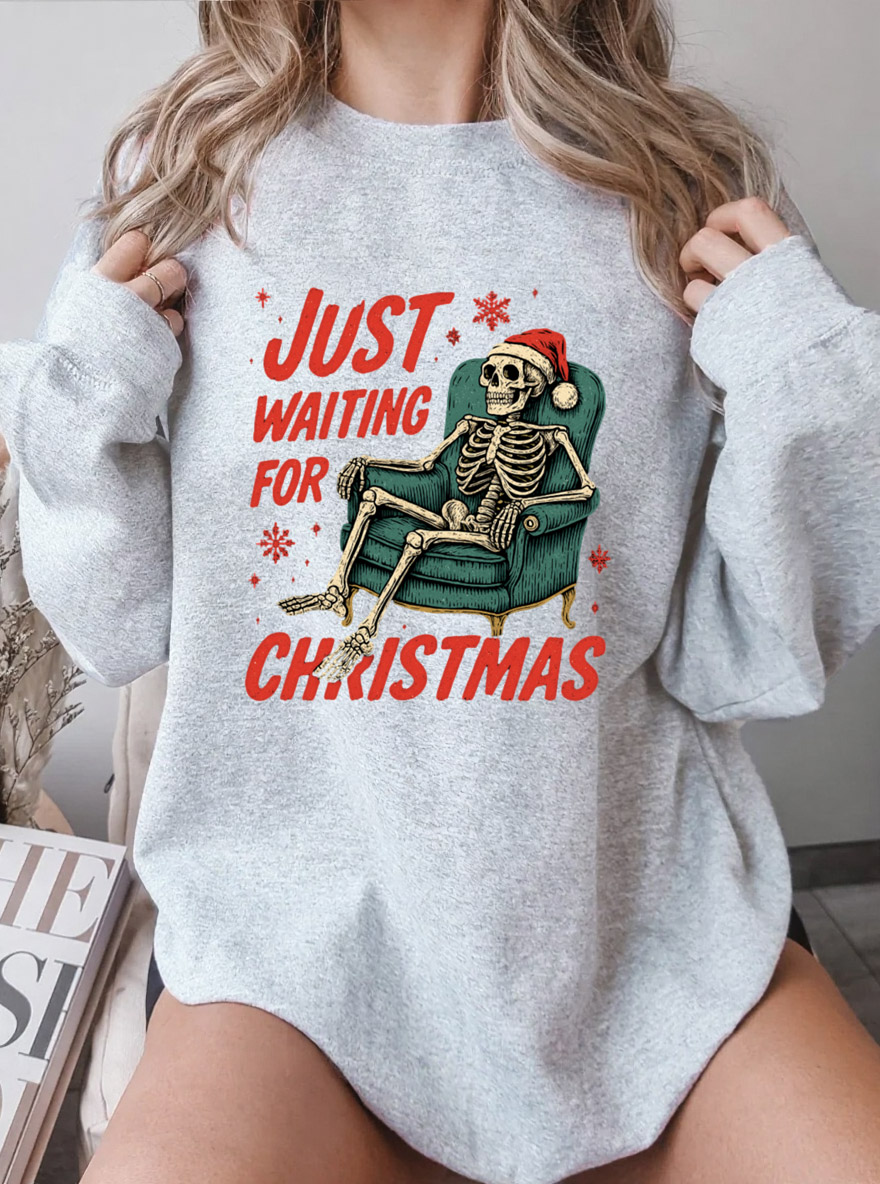 Vintage Just Waiting For Christmas Oversize Graphic Sweatshirt