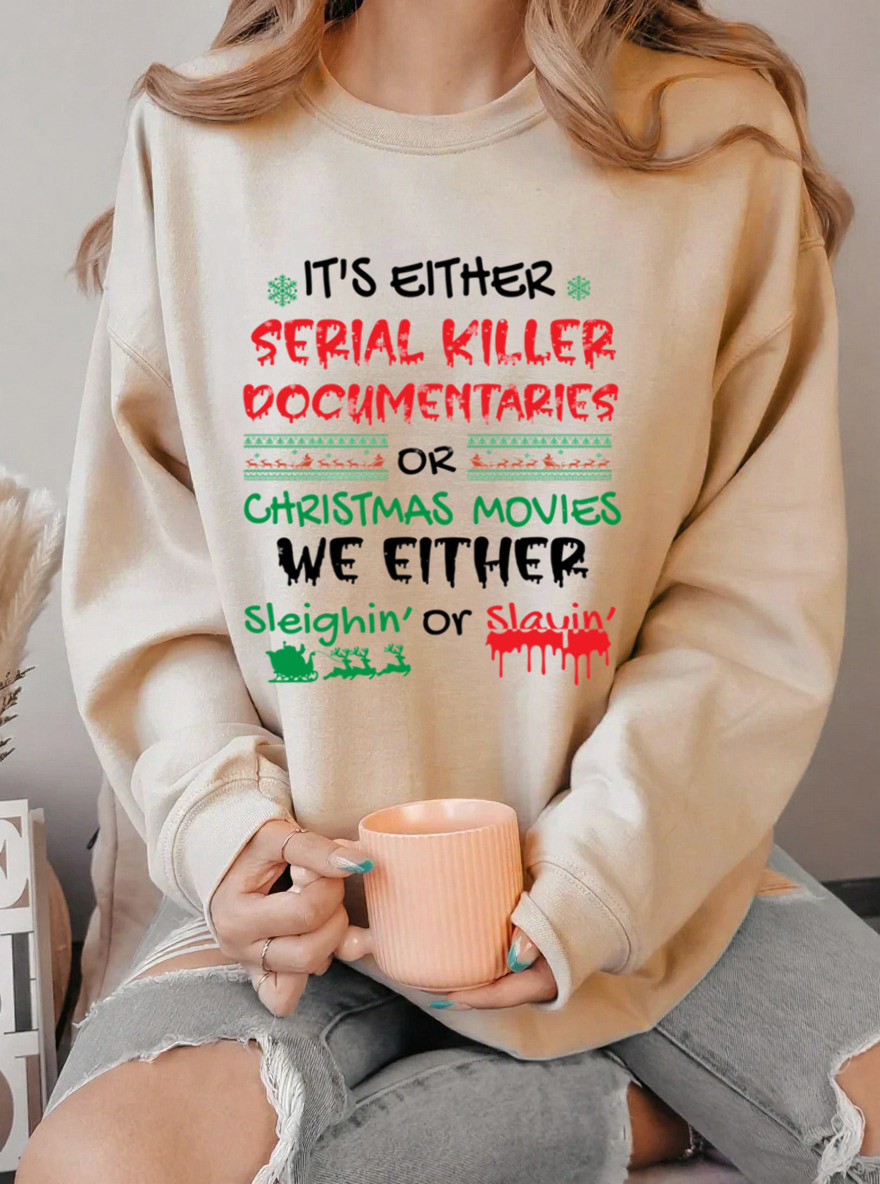 Vintage It's Sleighin or Slayin' Christmas Oversize Graphic Sweatshirt